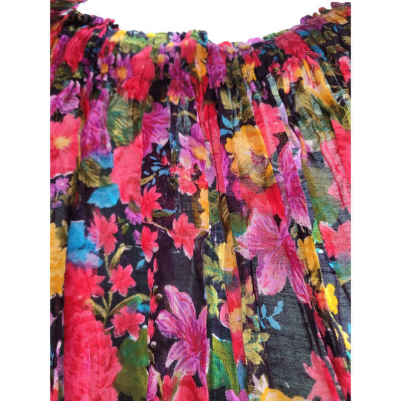 Vintage Red Pink Yellow Floral Sheer Elastic Waist Maxi Circle Skirt - Picture 6 of 7